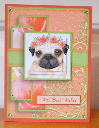 Cardtopper Pyramids 1379 little puppy mops by Debbie Knechtel