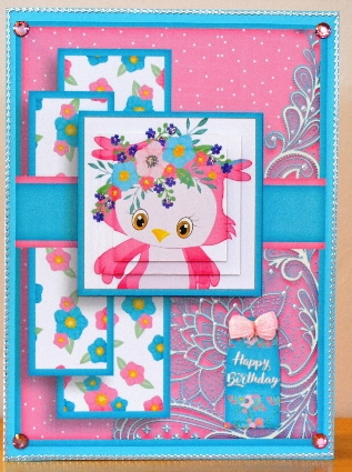 Cardtopper Pyramids 1388 little pink owl by Debbie Knechtel