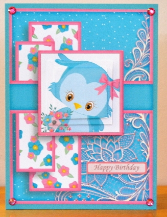 Cardtopper Pyramids 1388 little turquoise owl by Debbie Knechtel