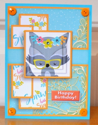 Cardtopper Pyramids 1391 little racoon by Debbie Knechtel