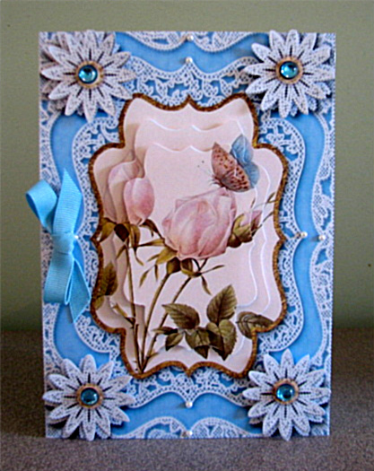 Vintage Butterfly White Rose A5 Lace Card Front Step by Step by Debbie Knechtel