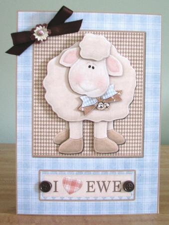 I Love Ewe Valentine or Birthday Card Front with Decoupage by Debbie Knechtel