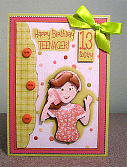 Happy Birthday Teenager! - Button-flap Girl's Card Front by Debbie Knechtel