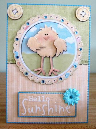 Hello Sunshine Cute Framed Chick Easter Card by Debbie Knechtel