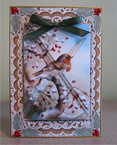 Christmas Robin A5 Lace Card Front Side Step Stacker by Debbie Knechtel