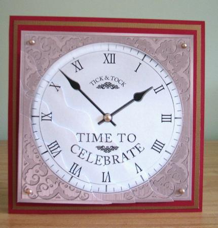 Time to Celebrate Clock Wavy Corner Side Stacker Topper by Debbie Knechtel
