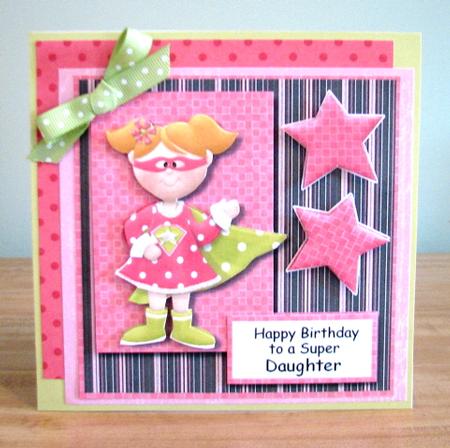 Pink Various Sentiments Supergirl Cad Front with Decoupage by Debbie Knechtel
