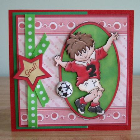 No. 1 Striker Red Football Decoupage by Debbie Knechtel