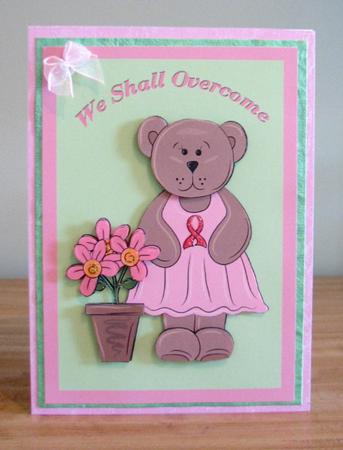 Breast Cancer Bear Quick Card with Decoupage by Debbie Knechtel