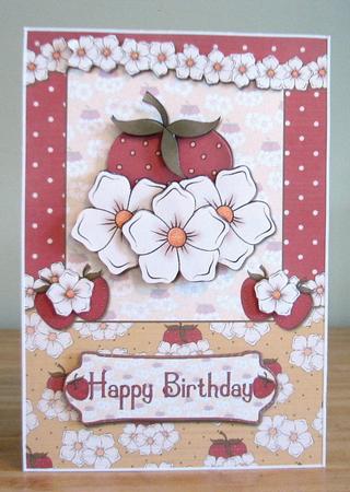 Strawberries and Cream Card Front and Decoupage by Debbie Knechtel