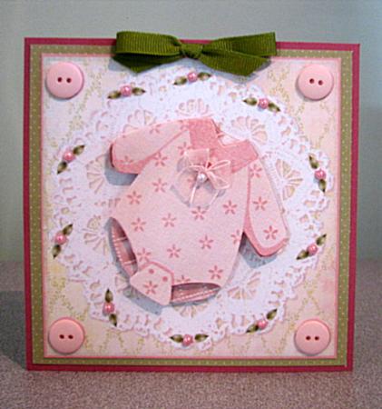 Baby Girl Card Front in Shabby Chic Style with Decouapge by Debbie Knechtel