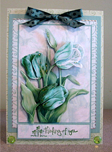 Tulips in Green Card Front and Decoupage by Debbie Knechtel