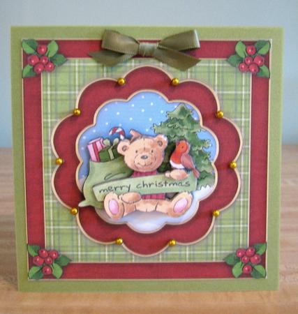 Christmas Teddy Bear & Robin Topper & Decoupage by Debbie Knechtel
