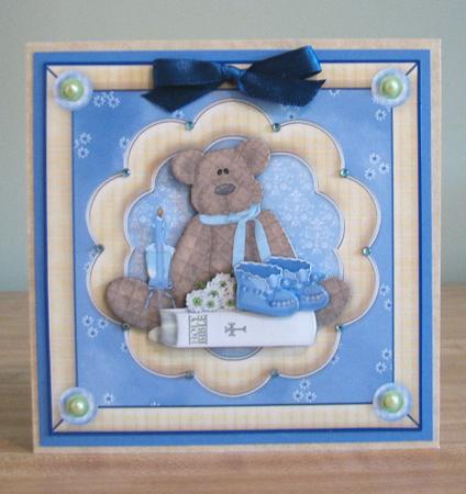 Christening Bear Baby Boy Topper & Decoupage by Debbie Knechtel