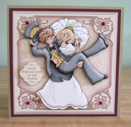 Whimsey Wedding Bride Carrying Groom Decoupage by Debbie Knechtel