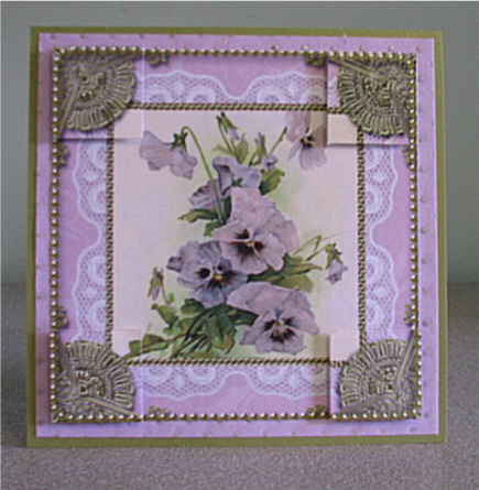 Purple Pansies 8 x 8inch Lace Gold Picture Sheet by Debbie Knechtel