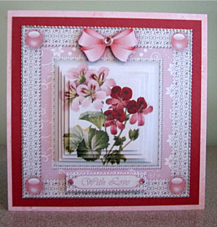 Floral Delight 'n Lace Needlepoint Square Pyramid Card Front by Debbie Knechtel