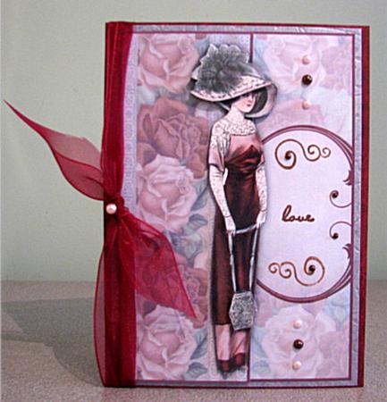Lady & Roses in Burgundy Cut Away Card Front by Debbie Knechtel