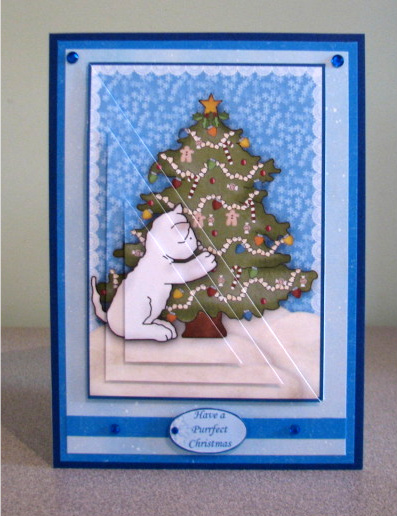 Christmas Kitten Cut Away Card Front and Pyramage by Debbie Knechtel