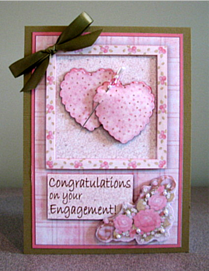 Patchwork Hearts - Engagement Card Front with Decoupage by Debbie Knechtel