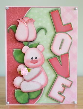 Rose Bear Over the Side Love Card & Decoupage by Debbie Knechtel