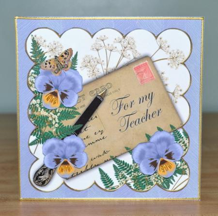 Blue Pansy Ink Saver for My Teacher 6in Decoupage Topper by Debbie Knechtel