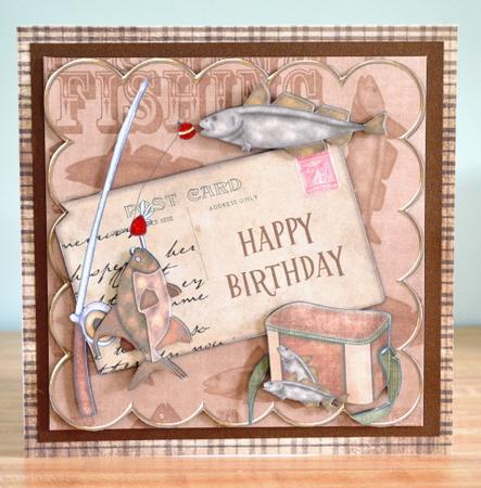 Vintage Fishing Happy Birthday Xtreme 8in Decoupage Kit by Debbie Knechtel