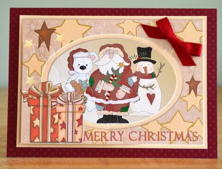 Santa and Friends with Presents Scalloped Corners by Debbie Knechtel