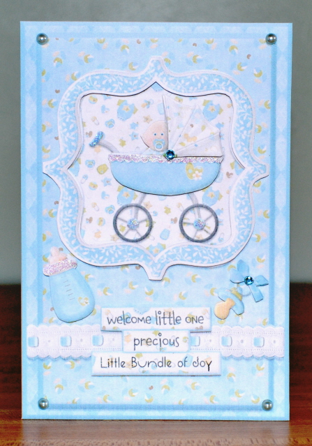 Welcome Little One Baby Boy Card Front with Decoupage by Debbie Knechtel