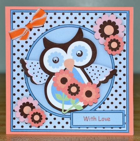 Flower Power Owl 6x6 Square Card Front with Decoupage by Debbie Knechtel