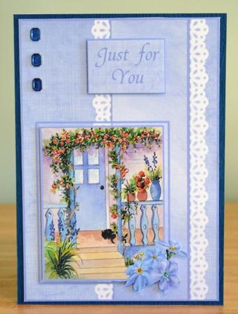 Cat on a Blue Porch Topper with Sentiments by Debbie Knechtel