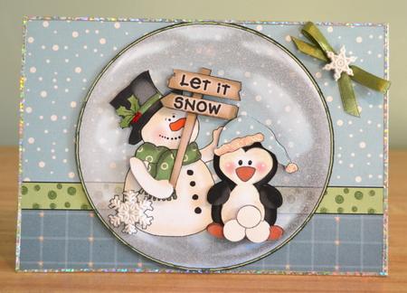 Let It Snow Card Front with Snow Globe Topper and Decoupage by Debbie Knechtel