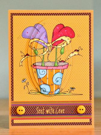 Anniversary Heart Flowers in Pot with Oval Pyramid by Debbie Knechtel