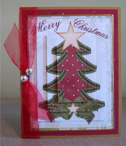 Merry Christmas Tree Pyramid in Green and Red by Debbie Knechtel
