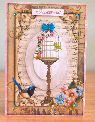 Shabby Chic Birdcage + Sheet Music Oval Pyramid by Debbie Knechtel