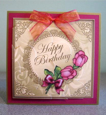 Roses and Metallic Lace Shell Edged Corner Side Stacker by Debbie Knechtel