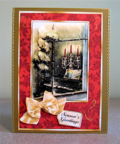 Christmas Piano Card Front - Scalloped Stacker & Decoupage by Debbie Knechtel