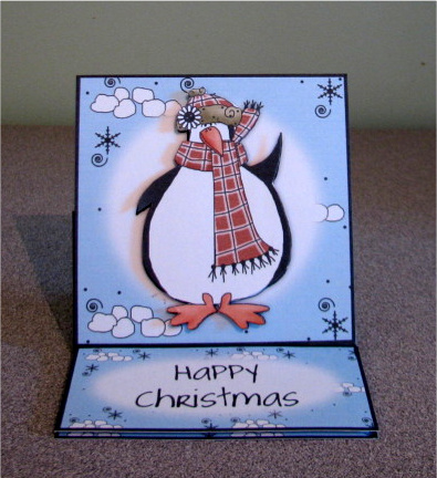 Brand New Penguin & Snowballs Christmas 5 Minute Easel Card by Debbie Knechtel