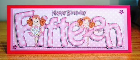 15th Birthday Large Dl Quick Card N 3D Decoupage by Debbie Knechtel