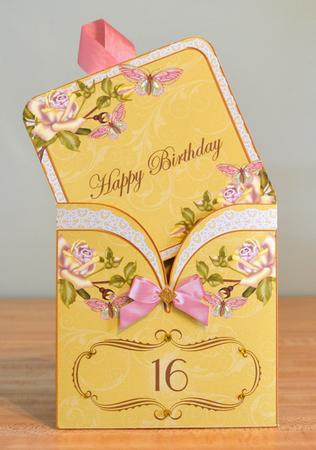 Pink Butterfly Rose 16 Birthday Pocket Pull Card Kit by Debbie Knechtel