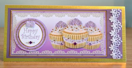 Lilac Cupcake Happy Birthday Dl Decoupage Topper by Debbie Knechtel