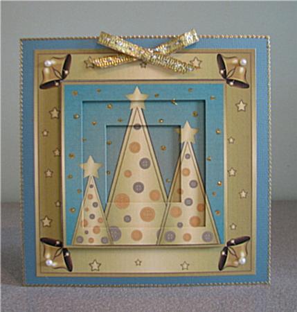 Button Christmas Trees Inverted Pyramid Light Blue by Debbie Knechtel