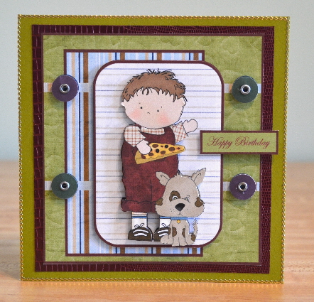 Pizza Boy with His Dog Card Front, Topper and Decoupage by Debbie Knechtel