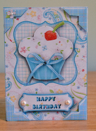 Cupcake Happy Birthday Card Front Blues by Debbie Knechtel