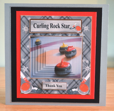 Curling Rock Star Card Topper & Decoupage & Pyramids by Debbie Knechtel
