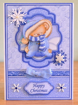 Christmas Snuggle Bear Blue A5 Card Topper & Decoupage by Debbie Knechtel