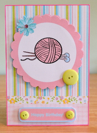 Knitting Themed Card Front with Decoupage by Debbie Knechtel
