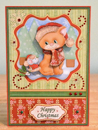 Christmas Mistletoe Cat & Mouse A5 Card Topper & Decoupage by Debbie Knechtel