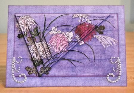 Japanese Floral Notecards 2, Chrysanthemum A5 Pyramid Card by Debbie Knechtel