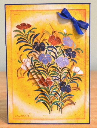 Japanese Floral Notecards 4, Dianthus A5 Pyramid Card by Debbie Knechtel